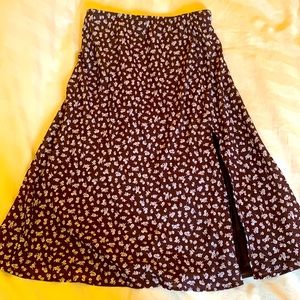 Brown floral print midi skirt